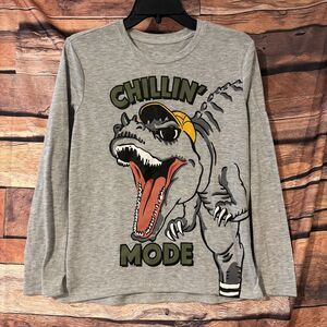 Wonder Nation Boys XL (14-16) Chillin' Mode Dinosaur Gray Long Sleeve T-Shirt